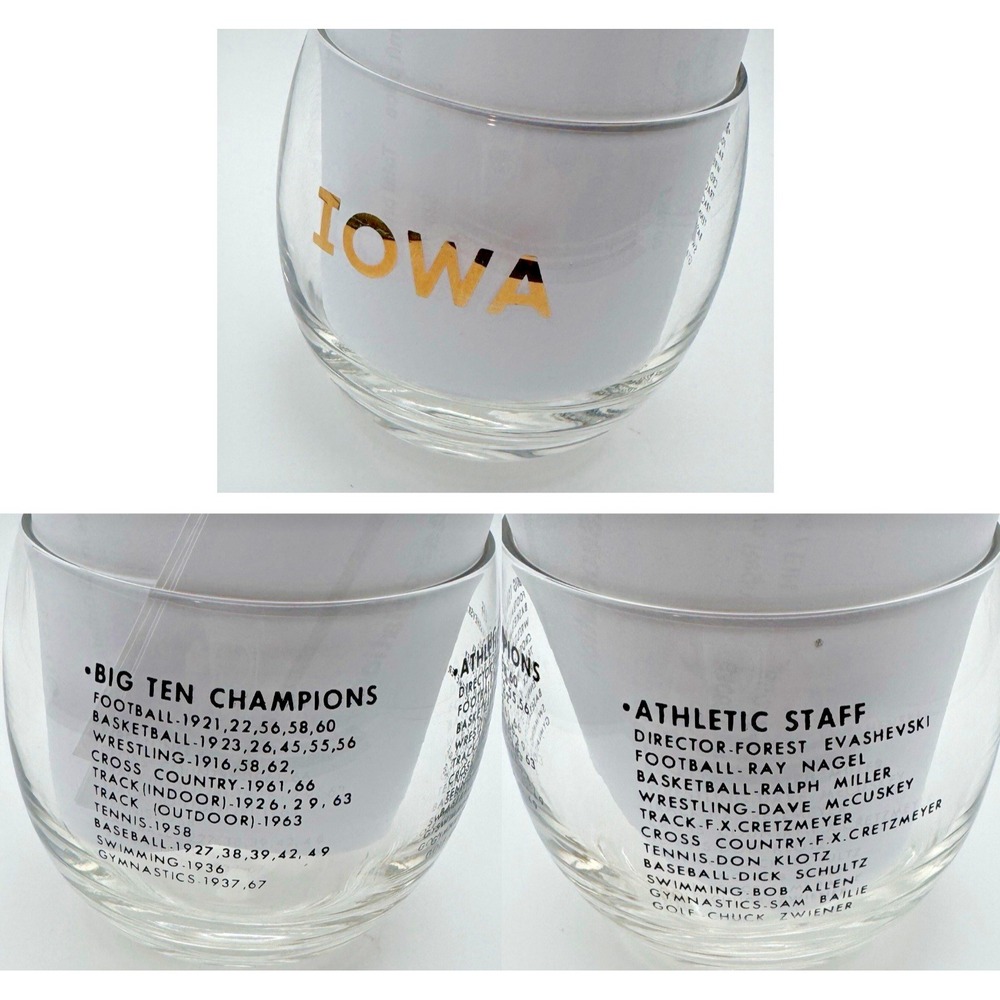 1968 Iowa Hawkeyes Lowball Glass Football Wrestling Forest Evashevski Ray Nagel